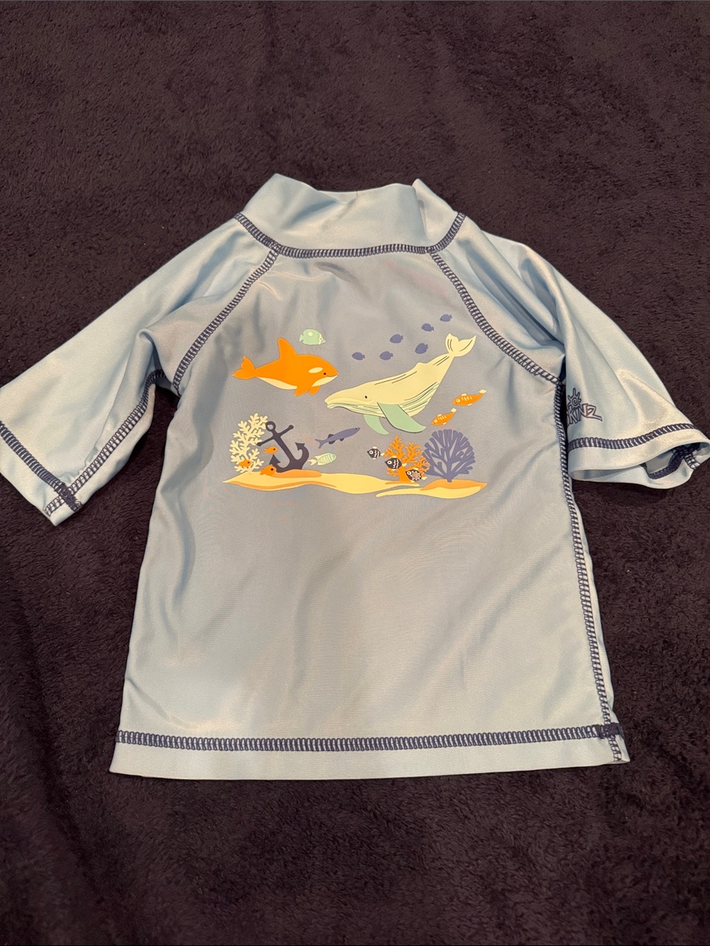 Light Blue Kids Rash Guard Swim Shirt with Whale & Fish Graphic